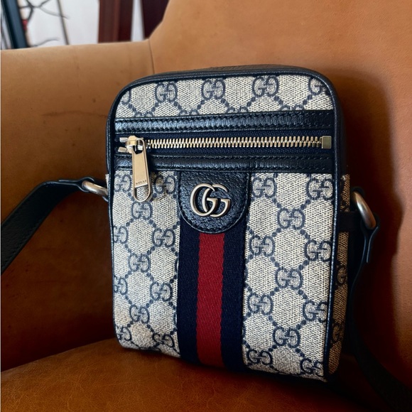 Gucci Beige and Navy GG Messenger Bag